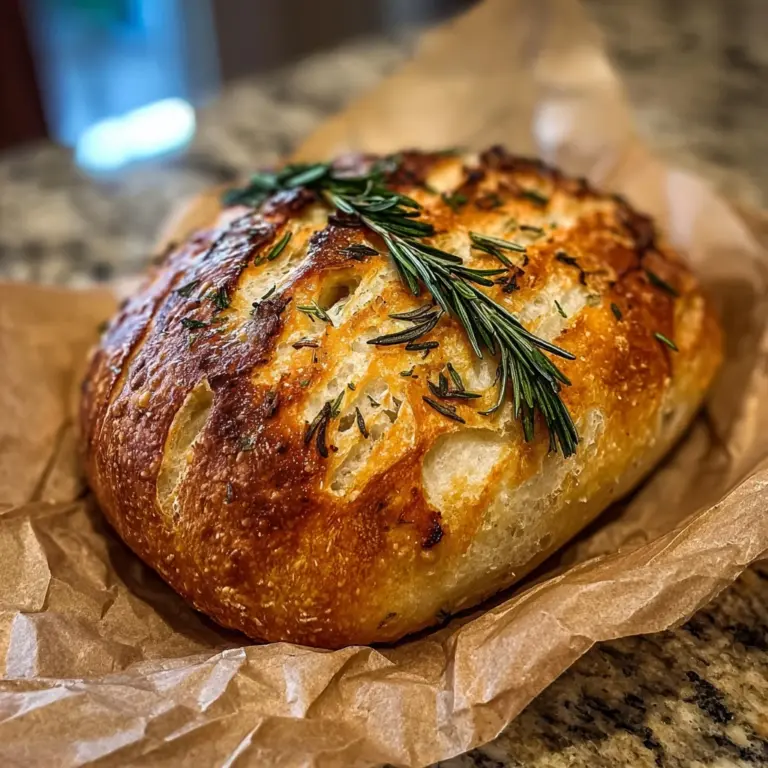 Rustic No-Knead Rosemary Garlic Bread Recipe
