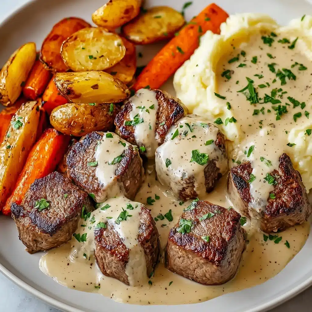 Garlic Butter Steak Bites with a Rich Parmesan Cream Sauce Recipe - Recipe Image