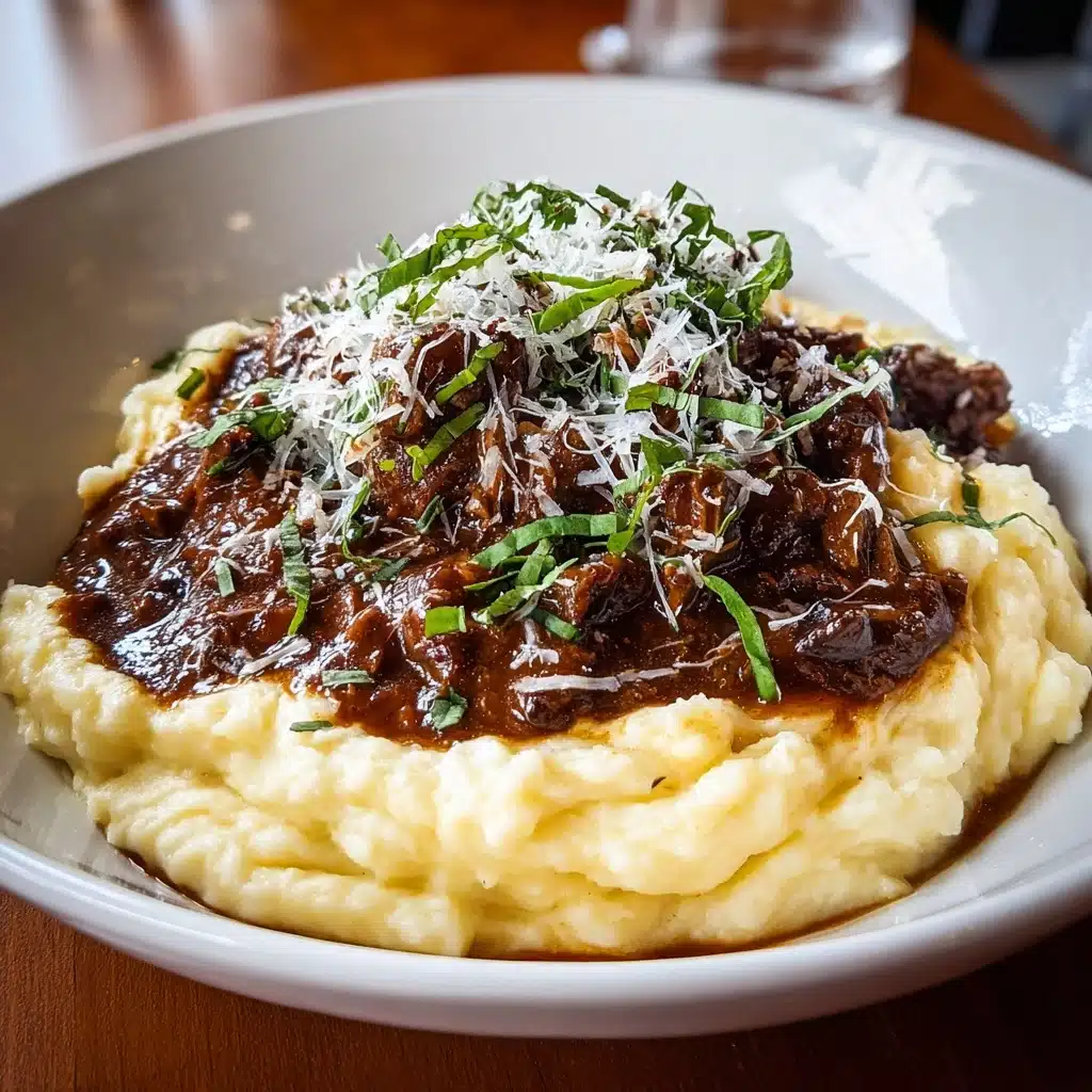 Spoon a generous portion of the Parmesan mashed potatoes onto each plate Recipe - Recipe Image