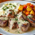 Garlic Butter Steak Bites with a Rich Parmesan Cream Sauce Recipe
