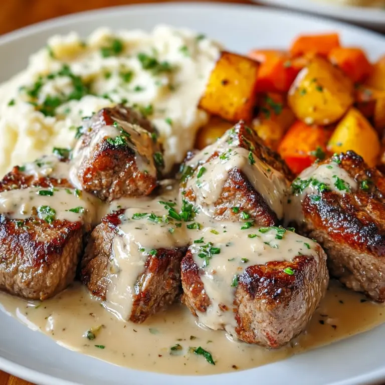 Garlic Butter Steak Bites with a Rich Parmesan Cream Sauce Recipe