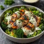 Grilled Chicken & Broccoli Bowls with Creamy Garlic Sauce Recipe