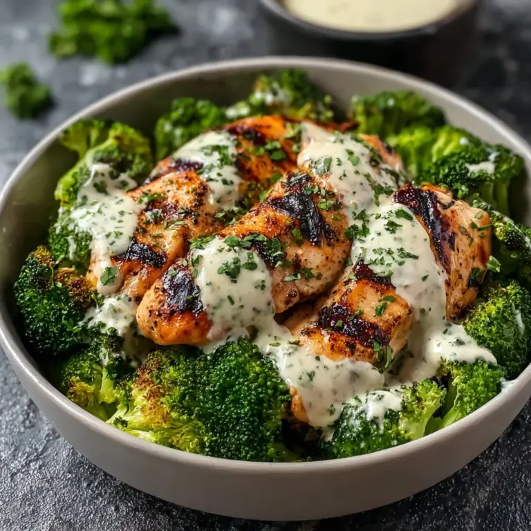 Grilled Chicken & Broccoli Bowls with Creamy Garlic Sauce Recipe