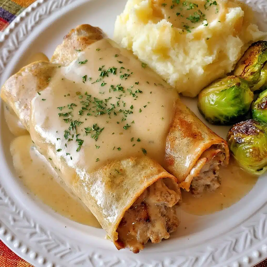 Easy Turkey & Stuffing Roll Ups with Creamy Gravy Recipe - Recipe Image