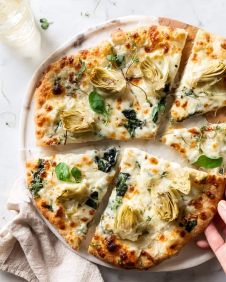 Artichoke Pizza with Spinach Parmesan Cream Sauce Recipe