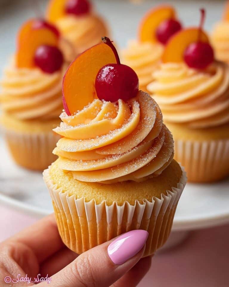 Peach Bellini Cupcakes with Peach Buttercream and Sparkling Garnish Recipe