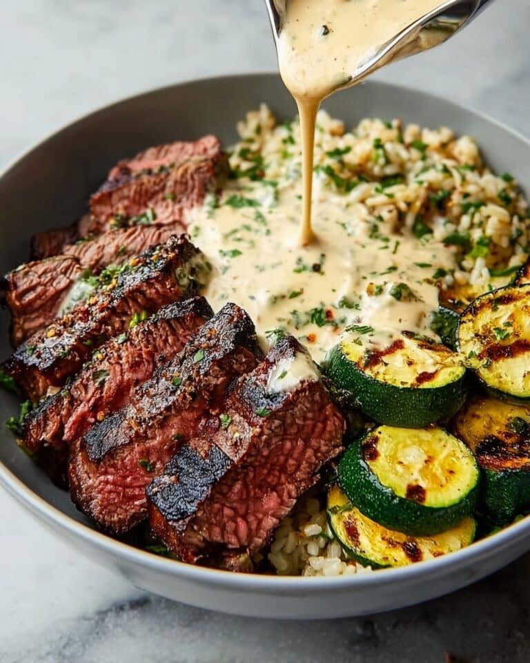 Grilled Steak Bowl with Creamy Herb Sauce and Grilled Zucchini Recipe