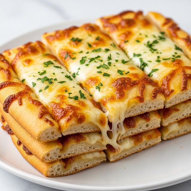 The image shows many slices of cheesy bread arranged closely together, overlapping slightly in a grid-like way. Each slice has a golden brown top layer of melted cheese with some darker melted spots and small pieces of chopped green herbs scattered on top. The edges of the bread are light golden and crisp, with the soft, fluffy bread visible under the cheese. The cheese topping looks stretchy and rich, covering the entire surface of each slice evenly. The background is a white marbled texture. photo taken with an iphone --ar 4:5 --v 7