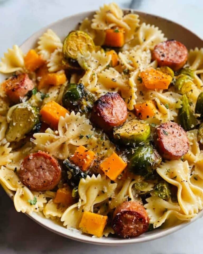 Autumn Sausage Pasta with Roasted Butternut Squash and Brussels Sprouts Recipe