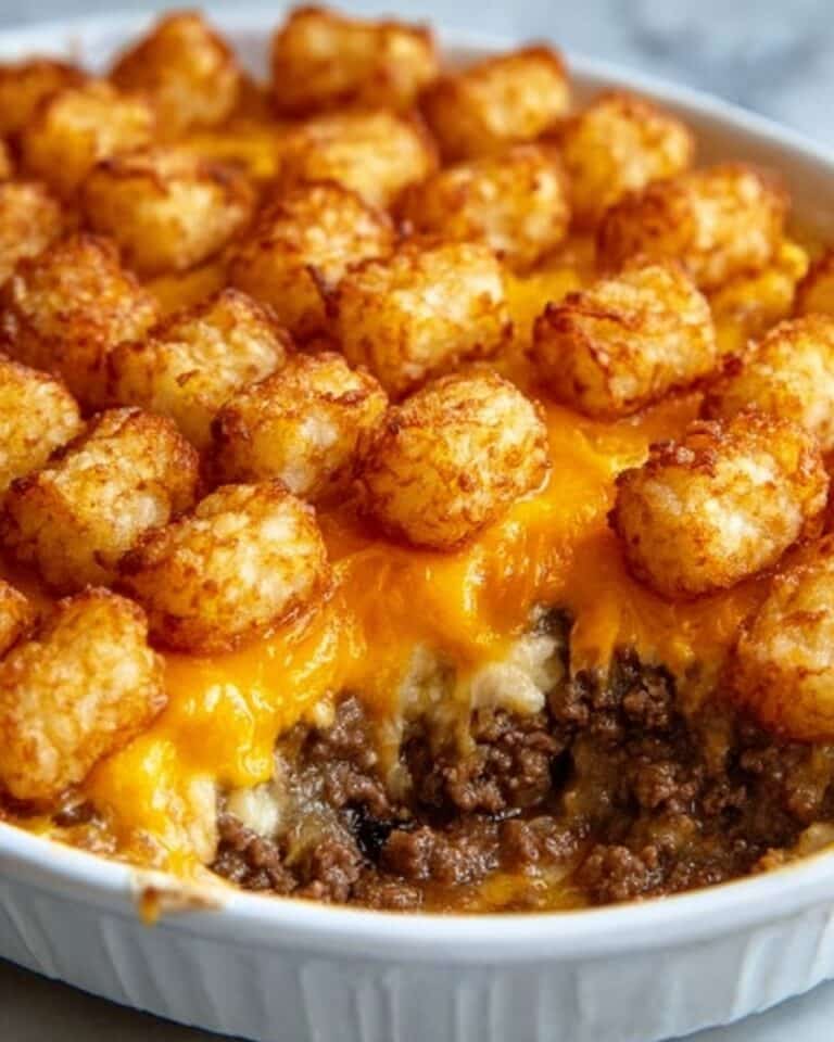 Tater Tot Casserole with Ground Beef and Cheddar Cheese Recipe