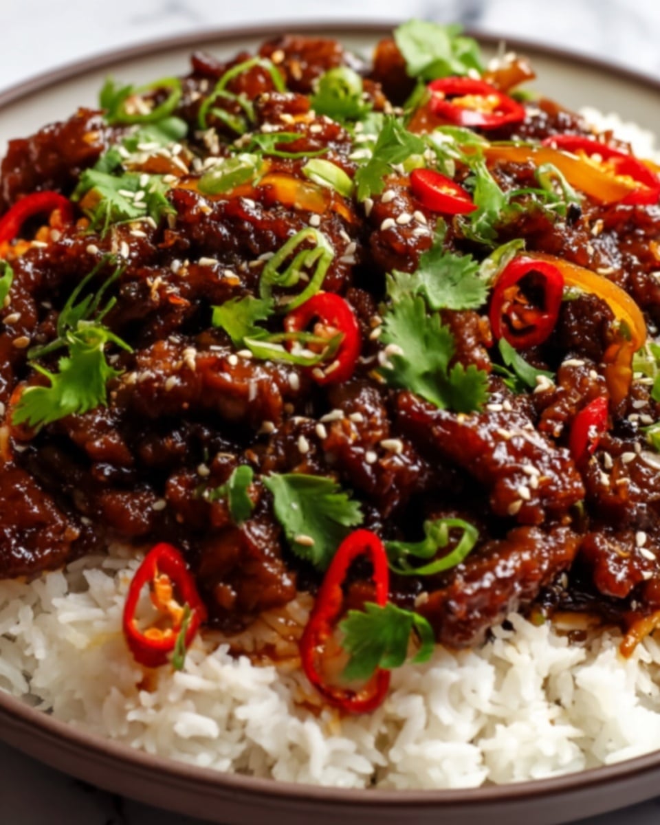 A round skillet holds a layered dish with three main parts: the bottom layer is dark brown ground meat mixed with yellow corn; above that is a thick, soft, yellow cornbread layer; the top layer is melted golden cheese with a slightly browned crust. In the center of the dish, a scoop is missing showing the inside layers. On top, there is a dollop of white sour cream, and it is garnished with bright red chopped tomatoes, green sliced jalapeño peppers, and fresh green cilantro leaves. The skillet is set on a white marbled surface with a blurred white bowl of lime wedges and greens in the background. photo taken with an iphone --ar 4:5 --v 7