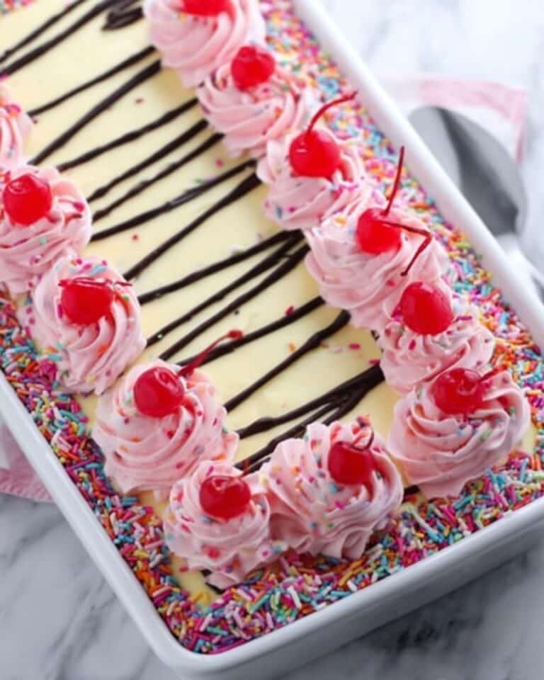 The Most Delicious Banana Split Sheet Cake Recipe