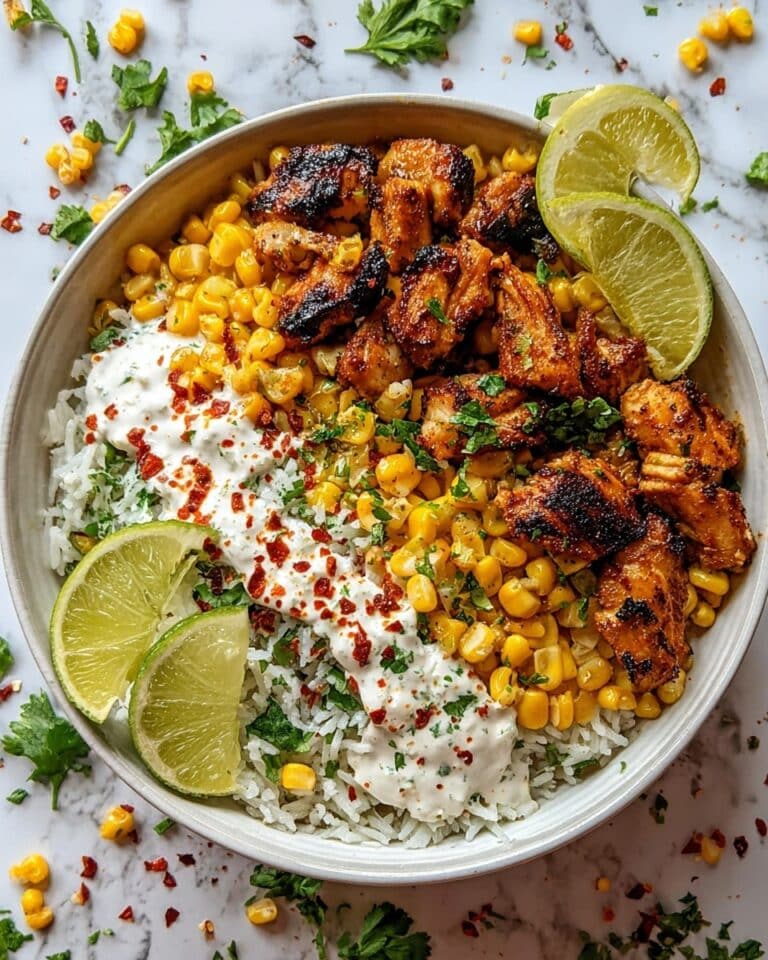 Chicken Rice Bowl with Charred Corn, Black Beans, and Lime Crema Recipe
